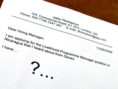 Sample of a cover letter for international development jobs