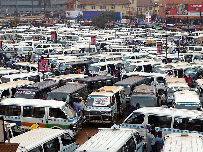 A taxi park in Kampala 