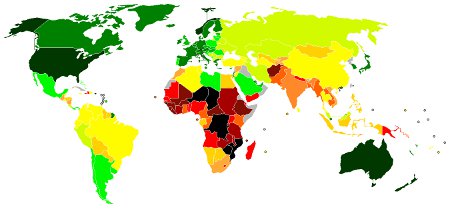 A world map indicating the Human Development Index 