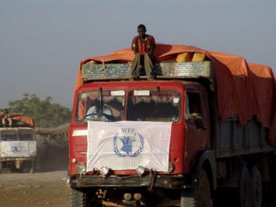 Trucks carrying food aid from the World Food Programme